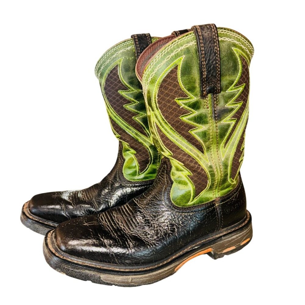 Ariat WorkHog Square Toe VentTEK Black Green West… - image 3